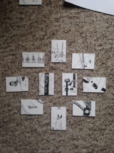 selection of 10 drawings on my living room floor