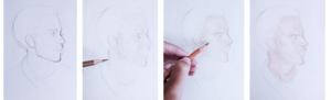 initial sketch and base colour of portrait