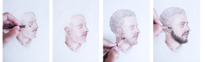 drawing progression of a portrait, mid-way