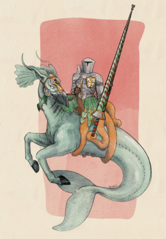 octopus knight, MerMay 2023, water horse, illustration